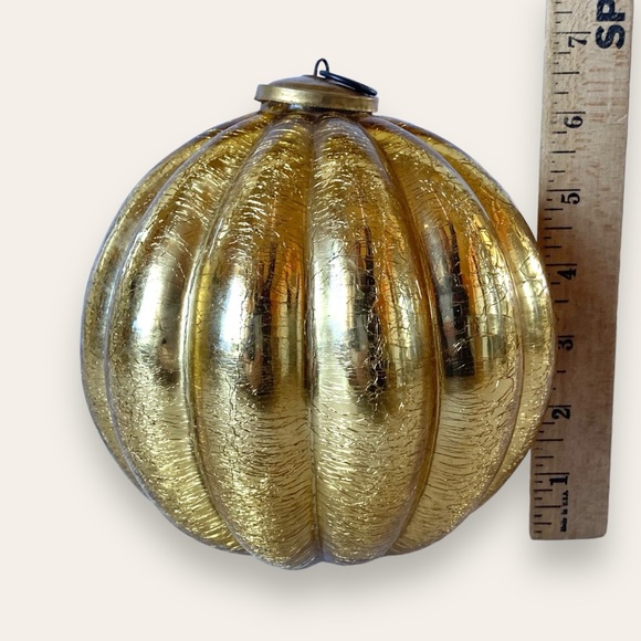 Vintage Oversized Gold Crackle Glass Melon Kugel Ball Ornament 7” - Picture 7 of 7